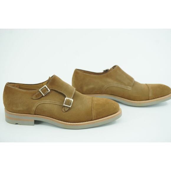 Magnanni Bernina Tan Suede Double Monk Strap Slip On Loafers Size 8 Saddle shoe